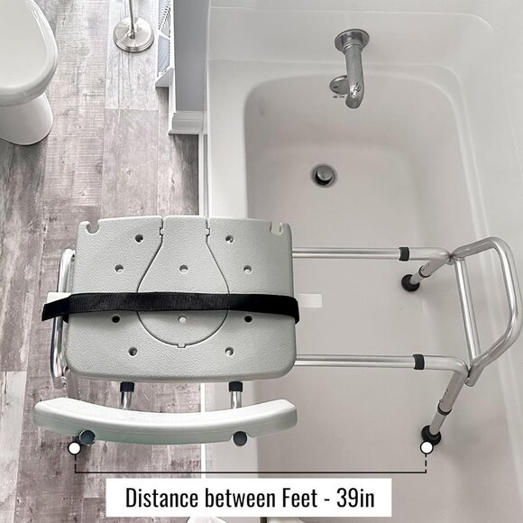 Heavy-duty Sliding Transfer Bench Shower Chair With Cut-out Seat and Adjustable - Picture 7 of 9